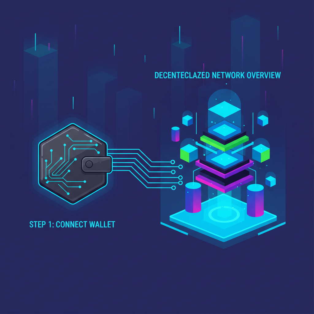sleek web3 wallet connecting to glowing blockchain dashboard, cyberpunk style