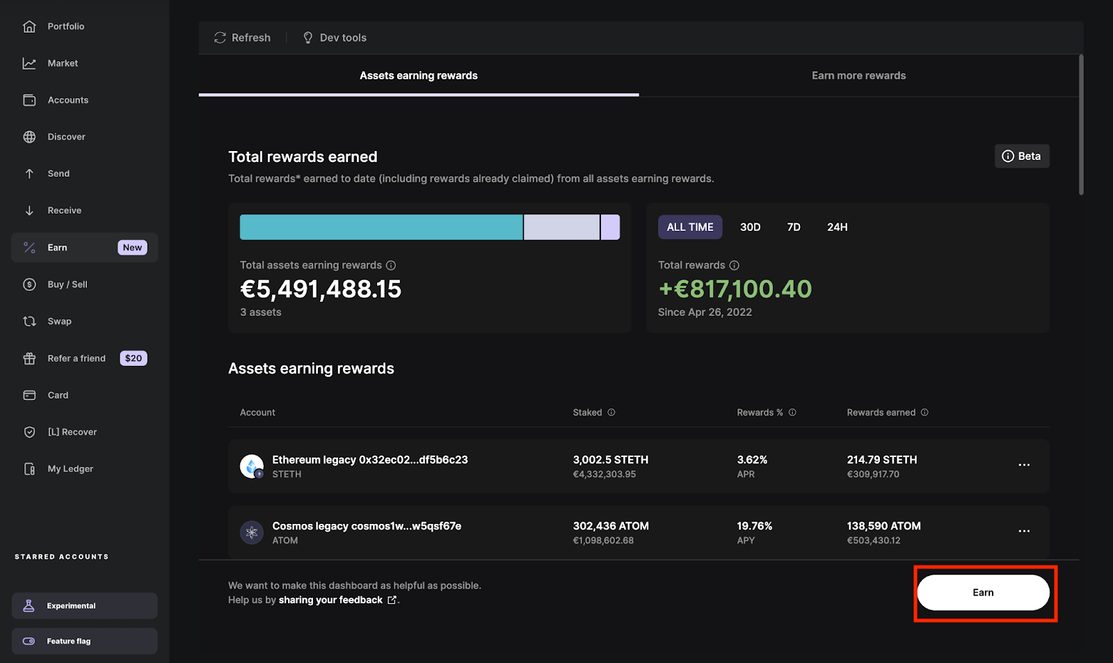 DeFi token staking rewards dashboard