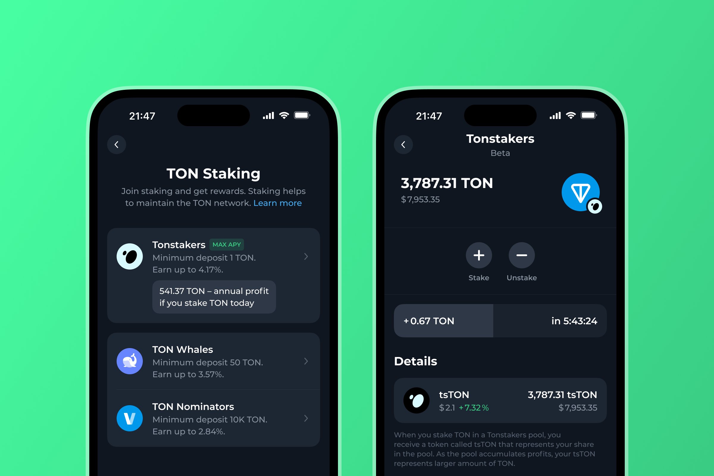 Tonstakers staking platform interface